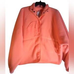 NWT Zenana Bright Orange Fleece Snap  Jacket Size Large Front Pockets Athletic